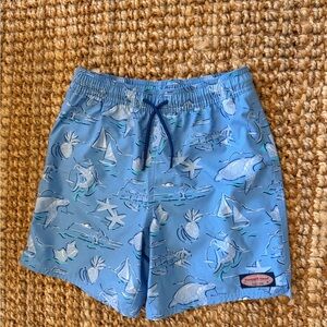 Vineyard Vines Blue Boys Swim Trunks with Nautical & Tropical Motifs NWOT Med